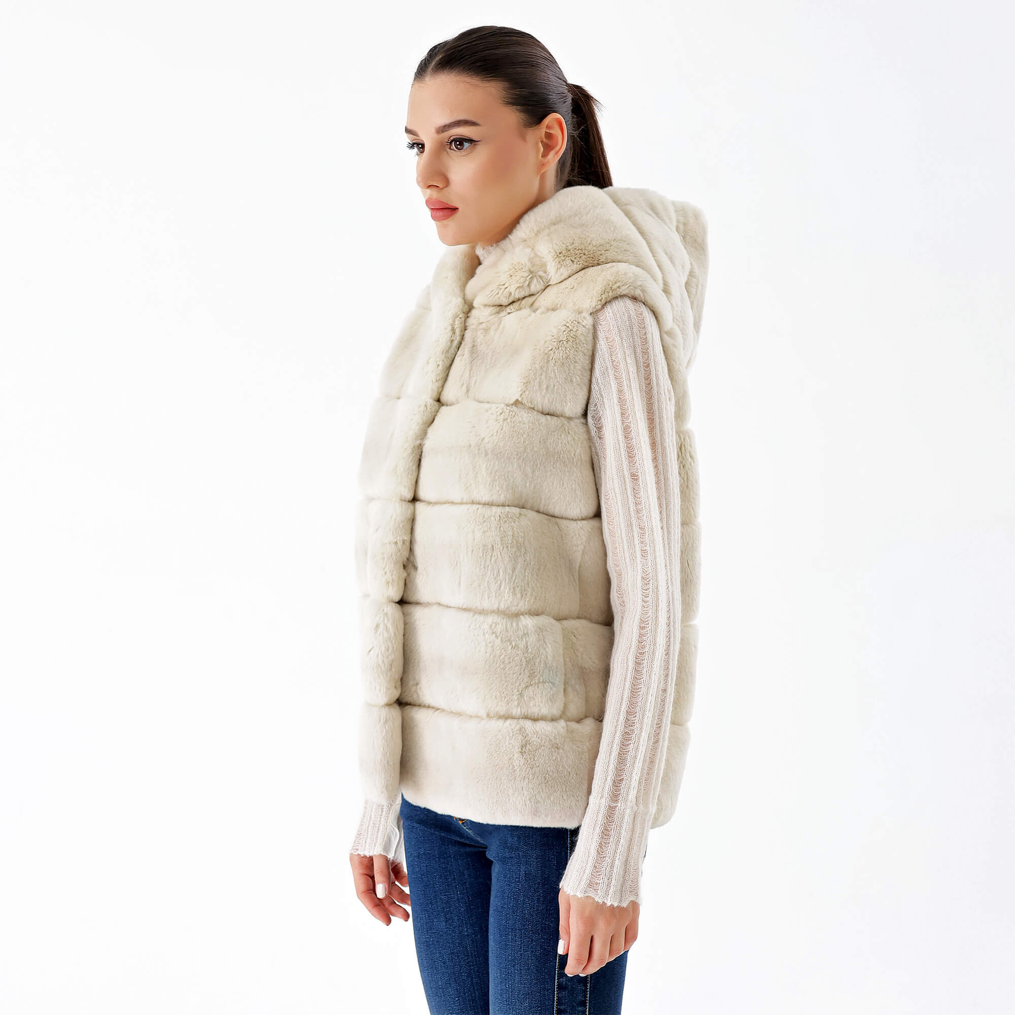 Yves Salomon - White Fur Hooded Vest